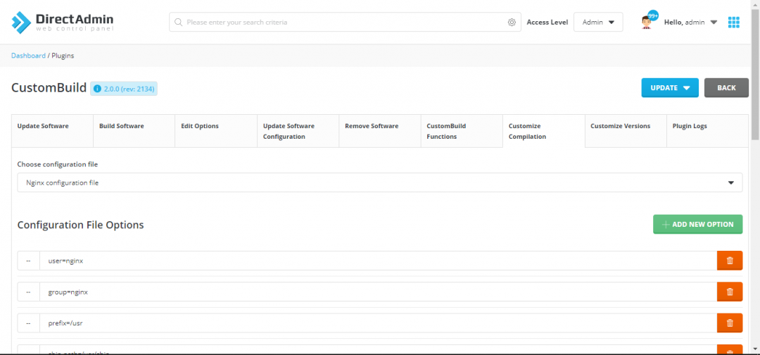 การใช้งาน CustomBuild บน DirectAdmin | HostPacific.com